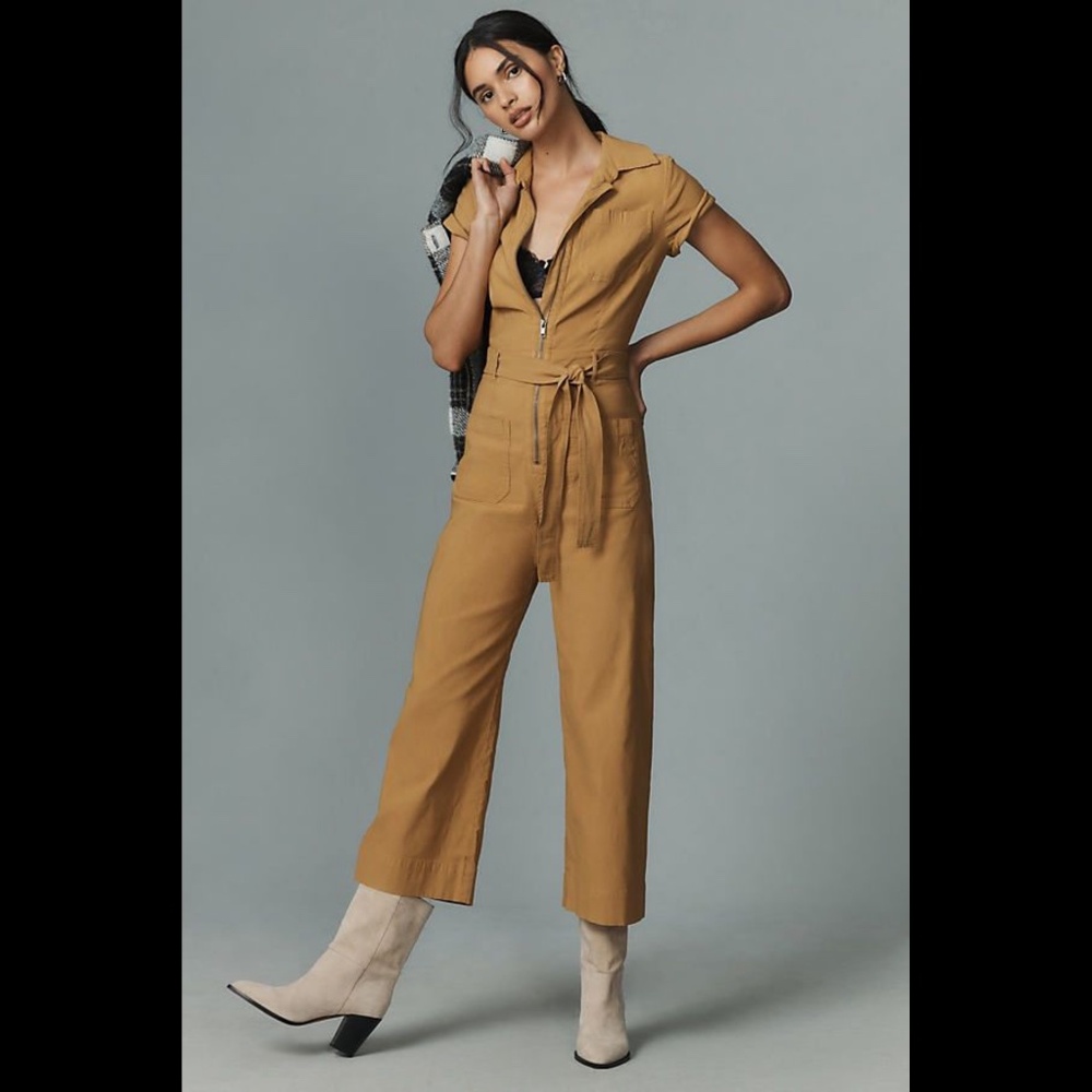 Anthropologie Caramel Utility Jumpsuit